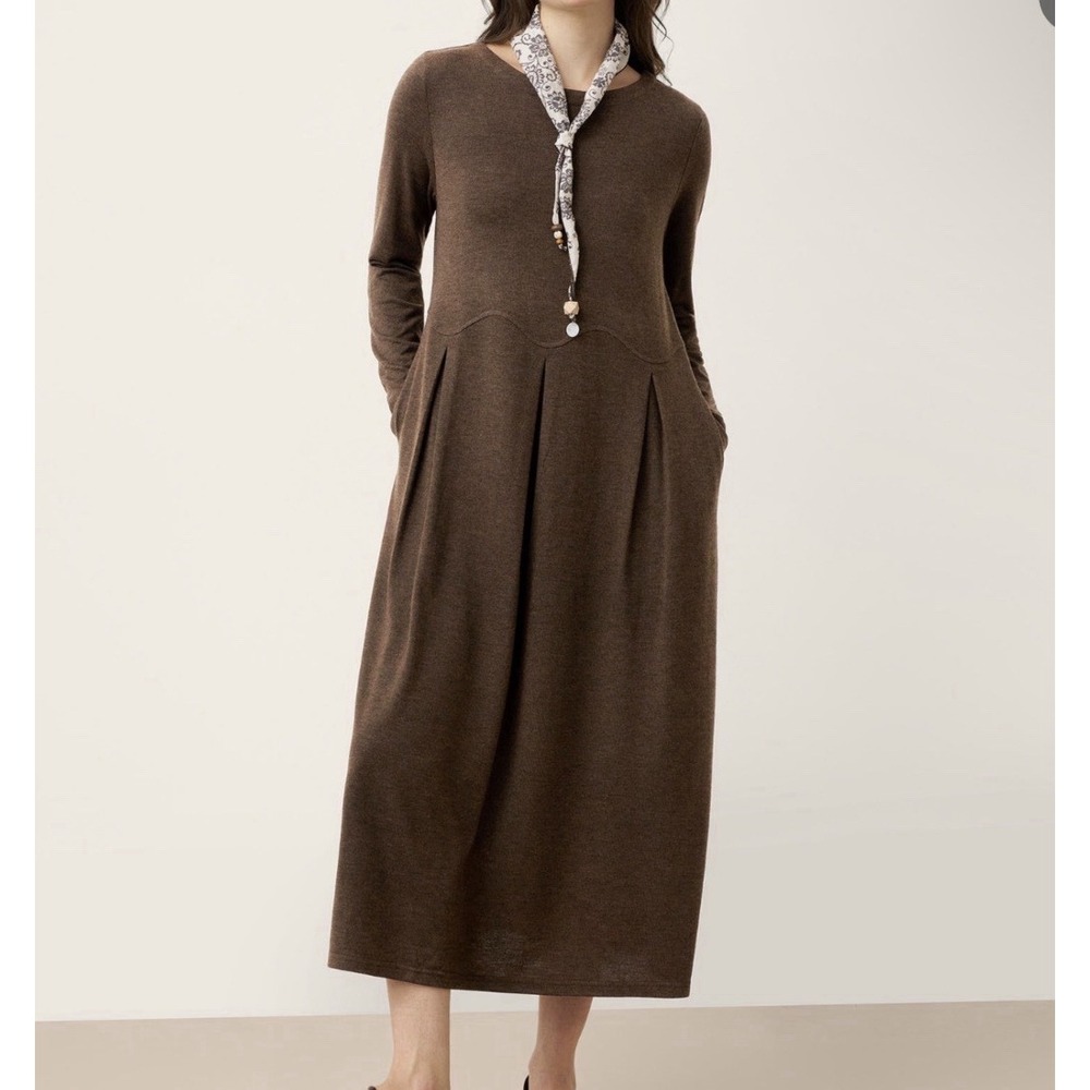 NWT Lintico Calista Wool Arc-Panel Sculpted Pleats Midi Dress XL Pocket Holiday